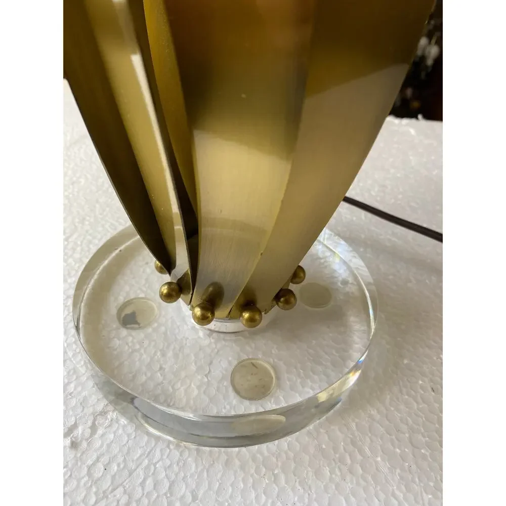 Elegant Gold Table Lamp with Gold Sculptural Metal Body Modern Acrylic Base